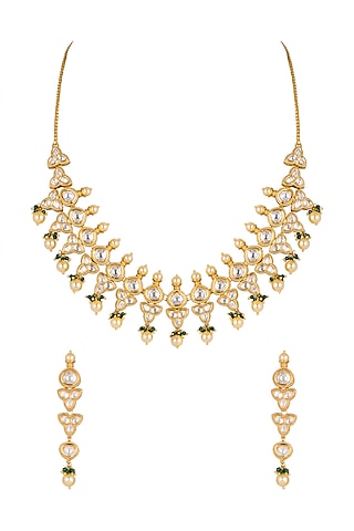 Gold Plated Pearl & Bead Necklace Set by Rhmmya