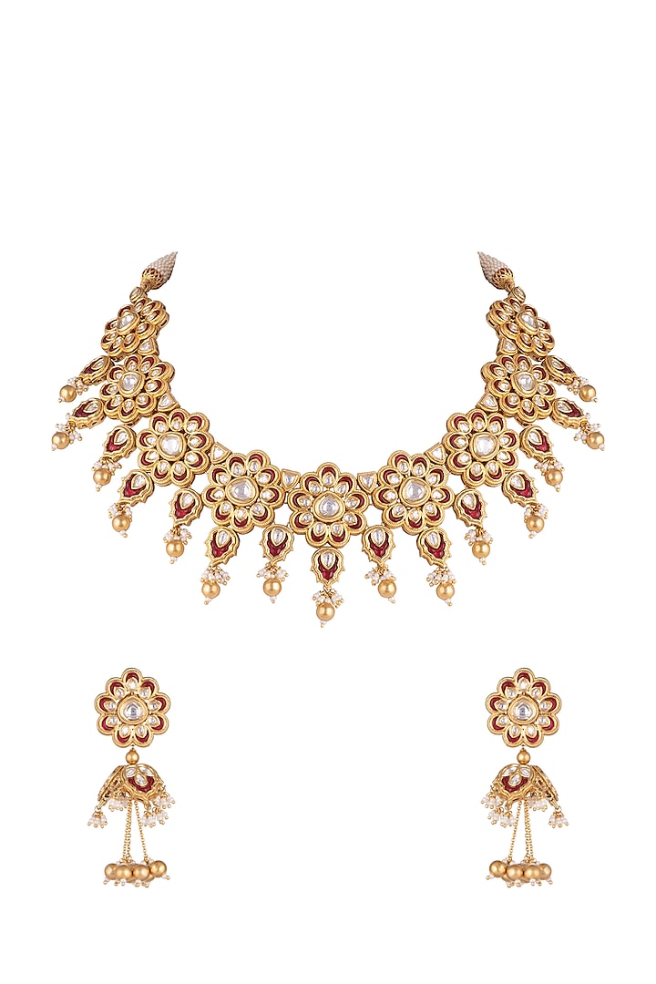 Gold Plated Kundan Necklace Set by Rhmmya