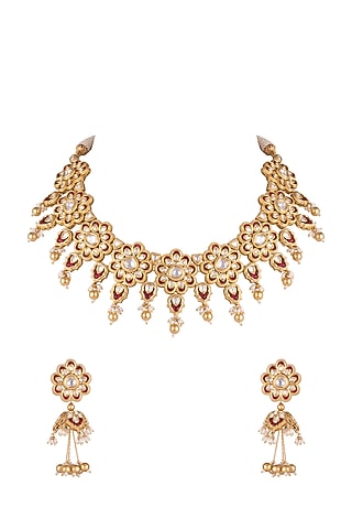 Gold Plated Kundan Necklace Set by Rhmmya