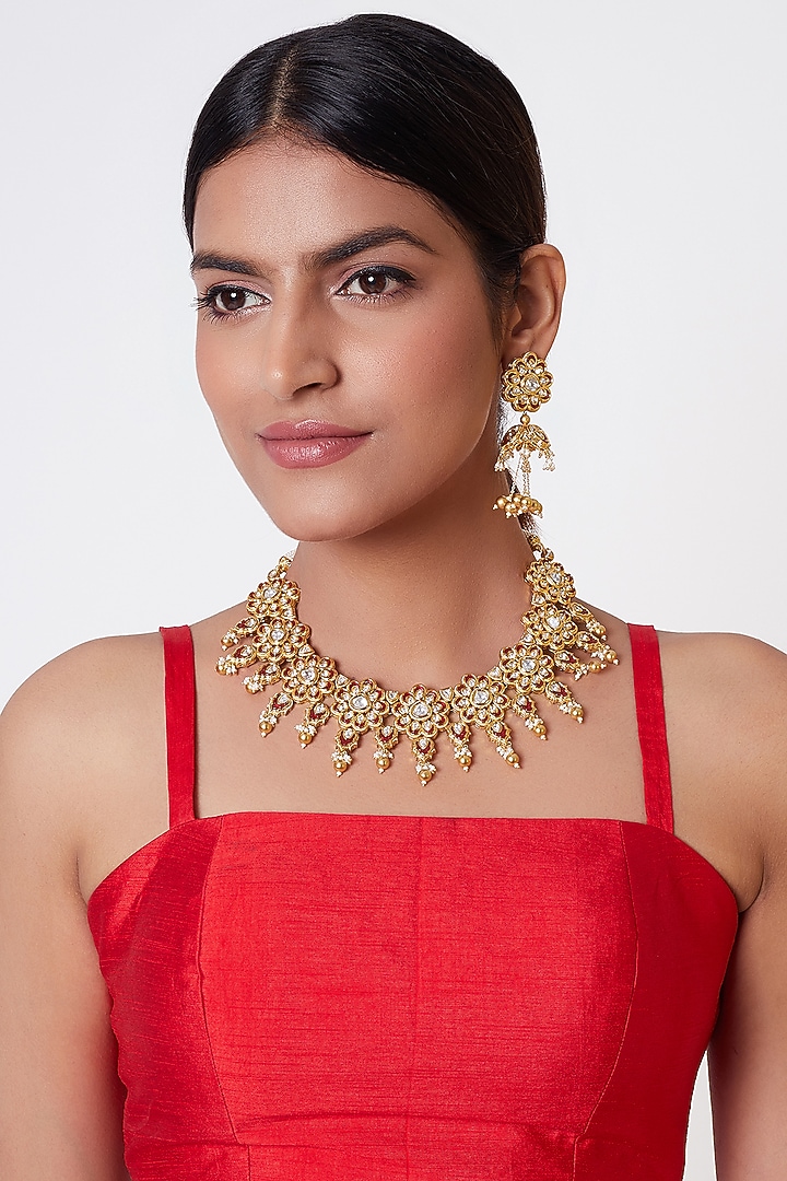 Gold Plated Kundan Necklace Set by Rhmmya at Pernia's Pop Up Shop