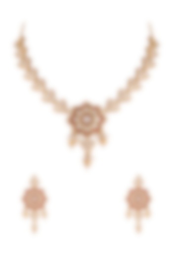 Gold Plated Kundan Hibiscus Necklace Set by Rhmmya