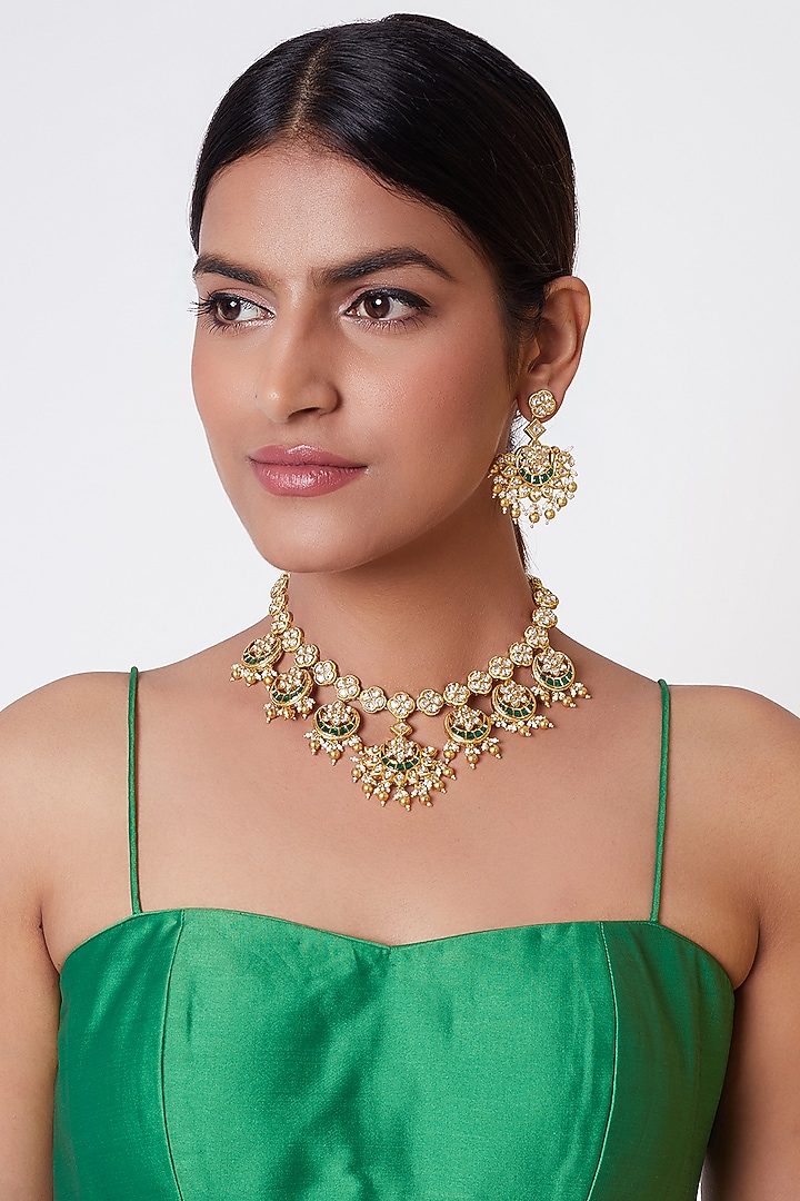 Gold Plated Chand Motif Necklace Set by Rhmmya at Pernia's Pop Up Shop
