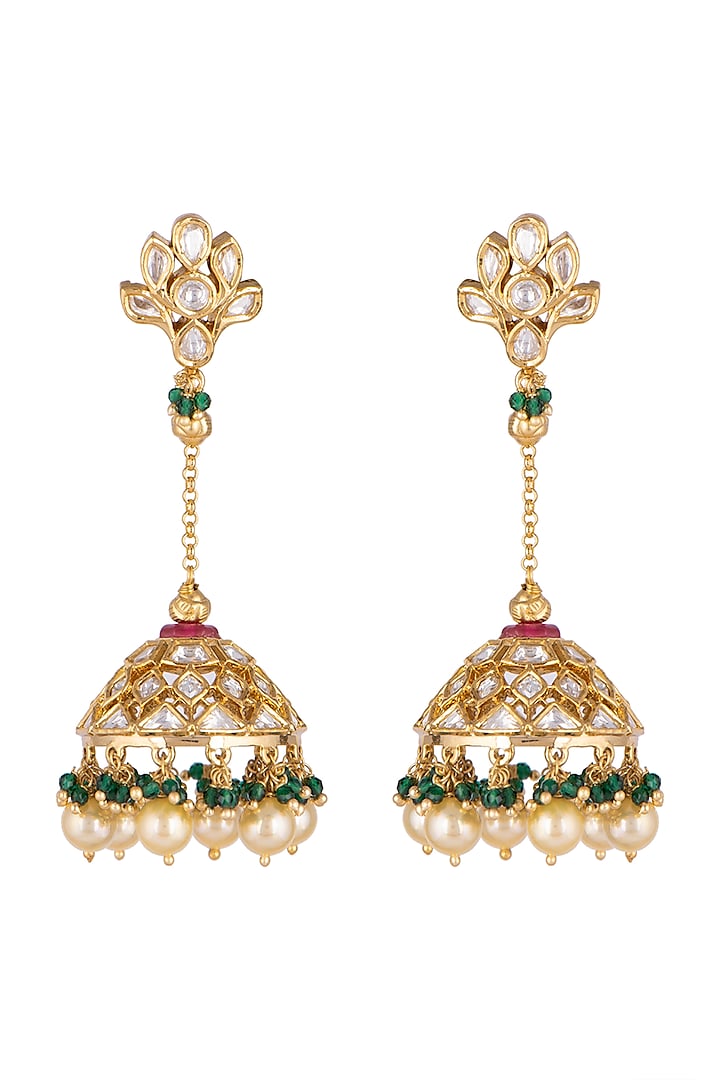 Gold Plated Kundan Earrings by Rhmmya