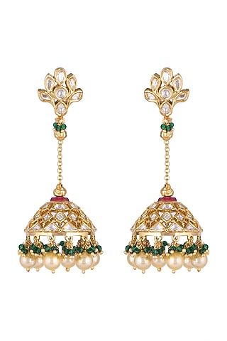 Gold Plated Kundan Earrings by Rhmmya