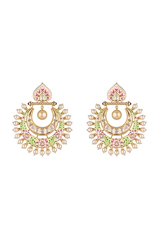 Gold Plated Faux Kundan Earrings by Rhmmya