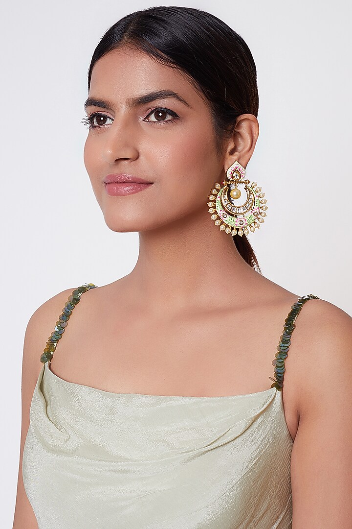 Gold Plated Faux Kundan Earrings by Rhmmya at Pernia's Pop Up Shop