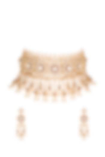 Gold Plated Cubic Zirconia & Kundan Necklace Set by Rhmmya
