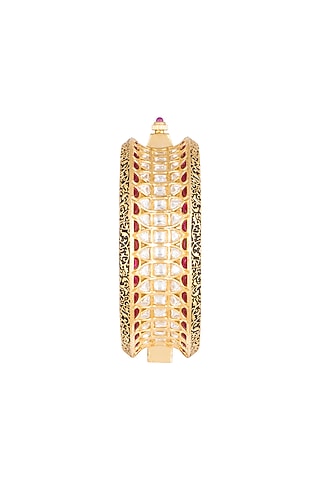Gold Plated Cubic Zirconia & Kundan Kada Bracelet by Rhmmya
