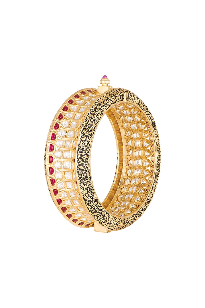 Gold Plated Cubic Zirconia & Kundan Kada Bracelet by Rhmmya at Pernia's Pop Up Shop