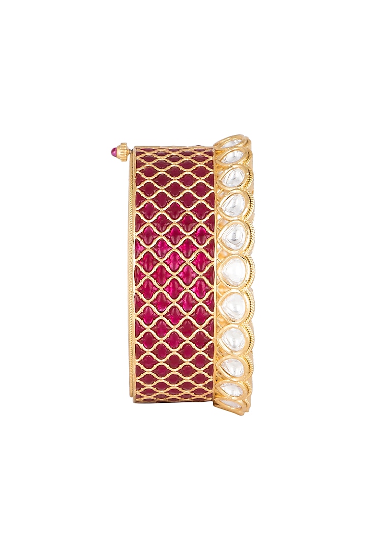 Gold Plated Kundan & Cubic Zirconia Kada Bracelet by Rhmmya