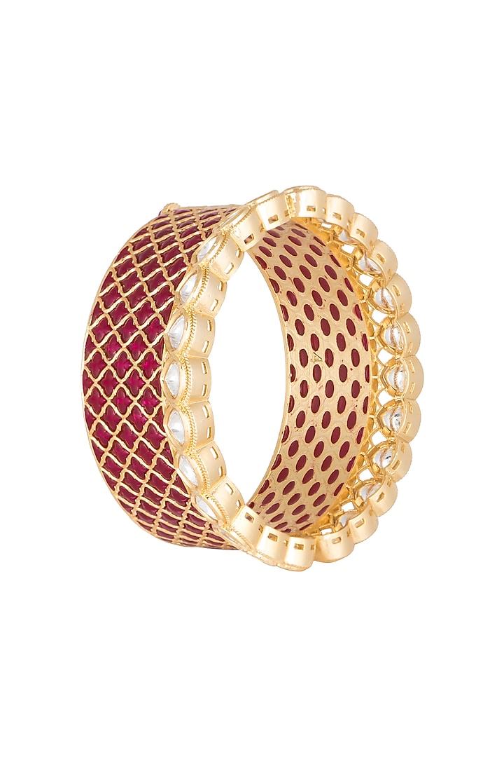 Gold Plated Kundan & Cubic Zirconia Kada Bracelet by Rhmmya at Pernia's Pop Up Shop