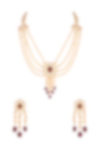 Gold Plated Beads & Cubic Zirconia Necklace Set by Rhmmya