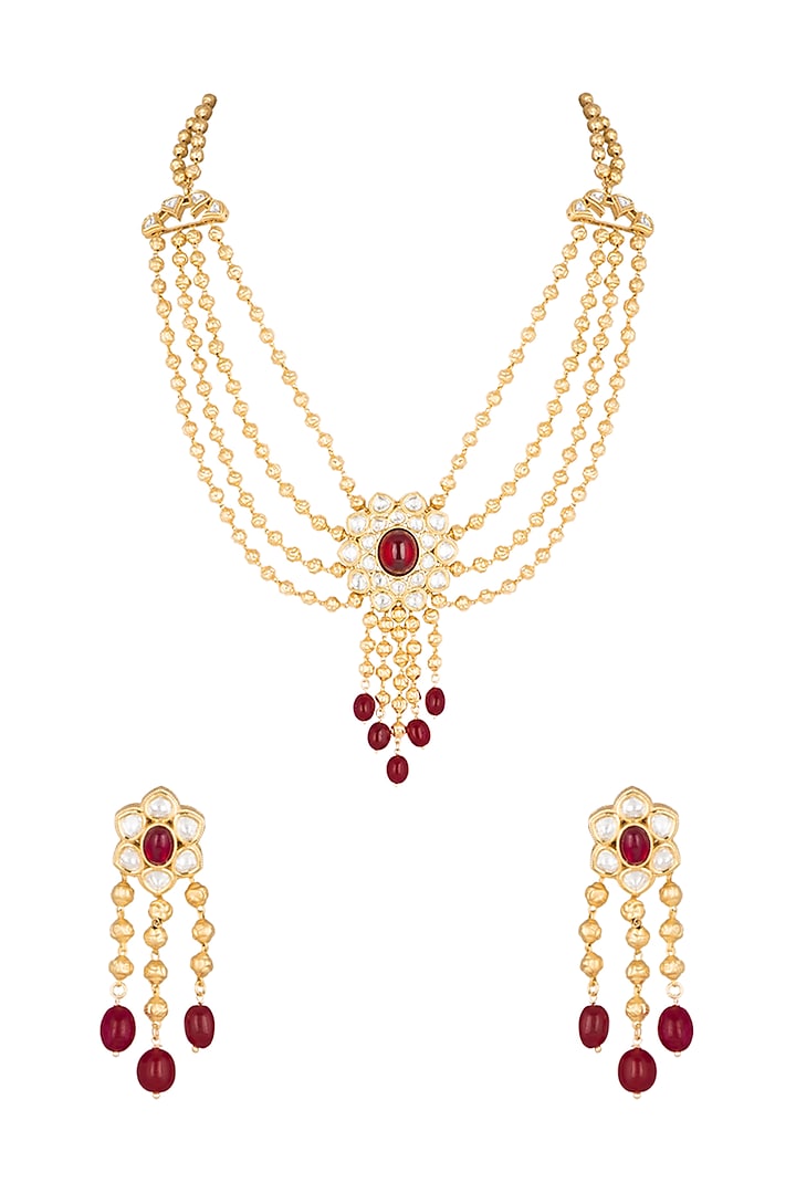 Gold Plated Beads & Cubic Zirconia Necklace Set by Rhmmya