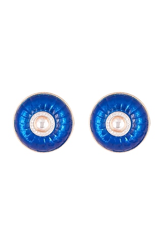 Gold Plated Blue Stone Stud Earrings by Rhmmya