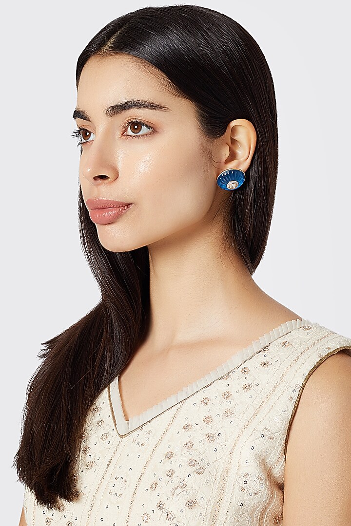 Gold Plated Blue Stone Stud Earrings by Rhmmya at Pernia's Pop Up Shop