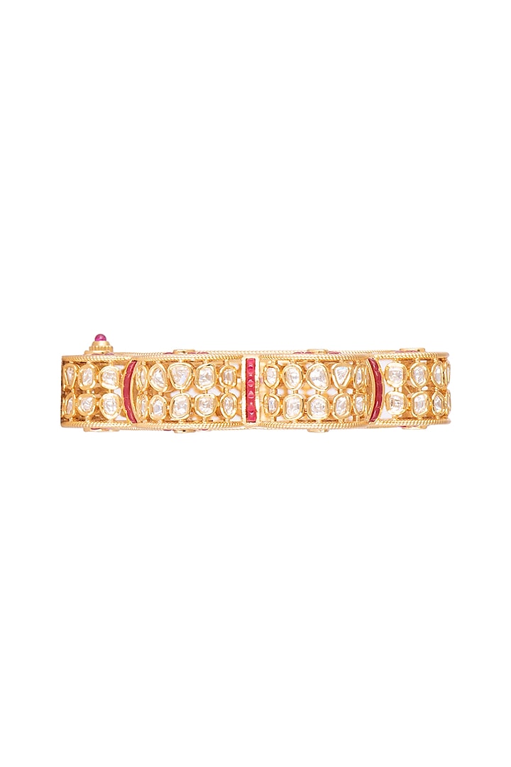 Gold Plated Red Stone Kada Bracelet by Rhmmya
