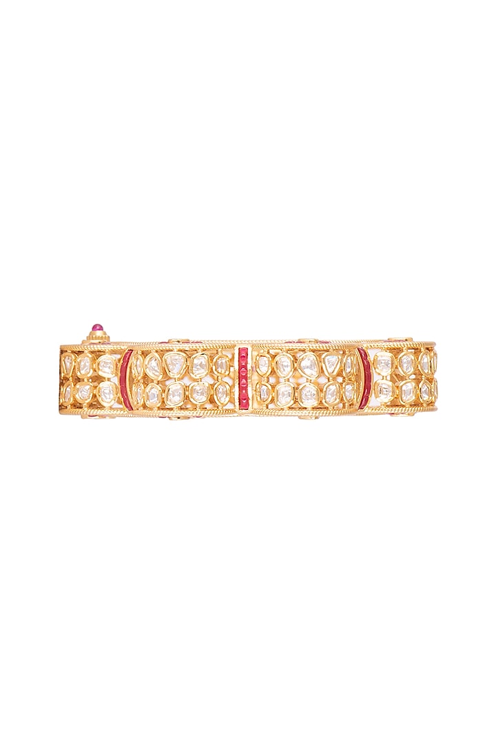 Gold Plated Red Stone Kada Bracelet by Rhmmya at Pernia's Pop Up Shop