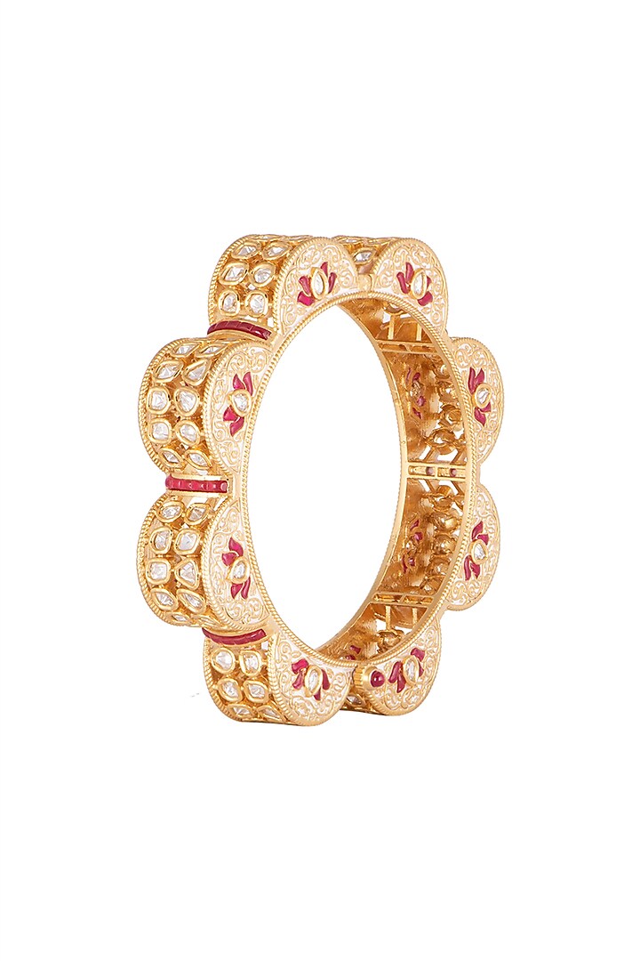 Gold Plated Red Stone Kada Bracelet by Rhmmya at Pernia's Pop Up Shop