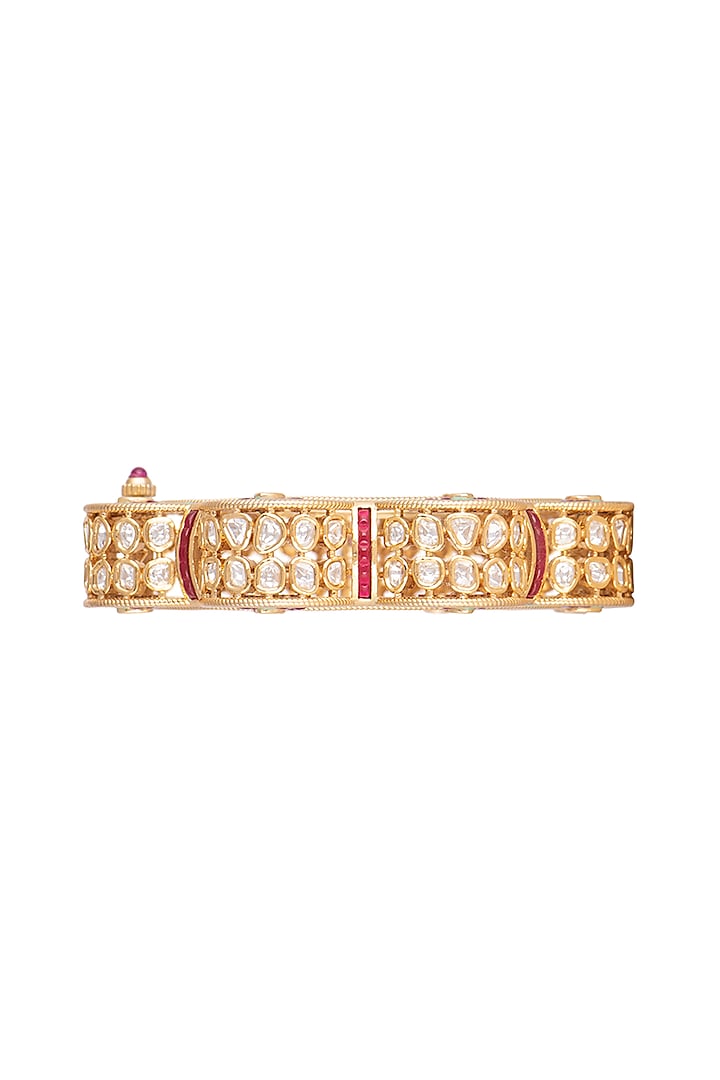 Gold Plated Blue & Red Stone Kada Bracelet by Rhmmya