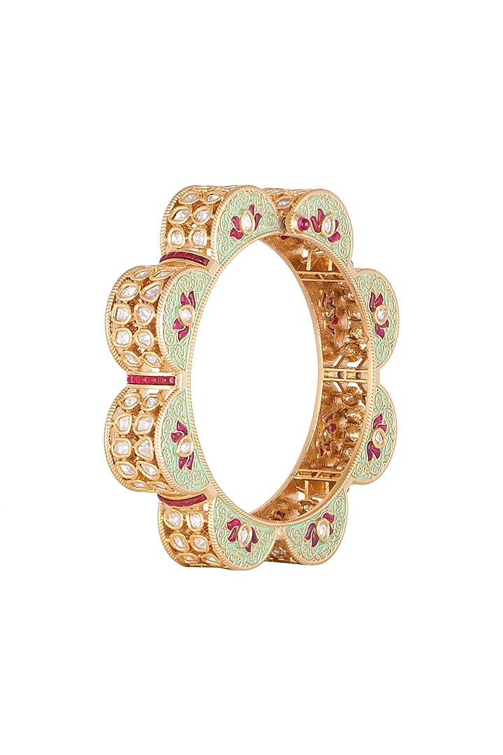 Gold Plated Blue & Red Stone Kada Bracelet by Rhmmya at Pernia's Pop Up Shop