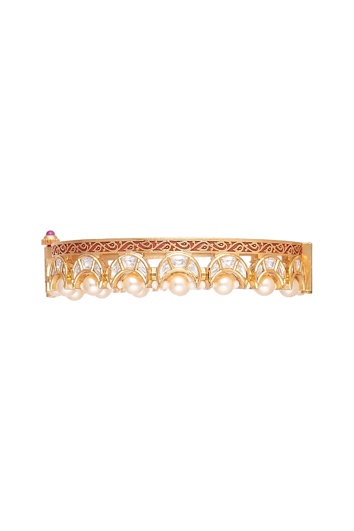 Gold Plated Kada Bracelet With Chaand Motifs by Rhmmya at Pernia's Pop Up Shop