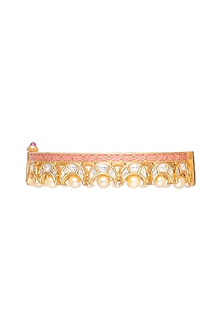Gold Plated Pink Enameled Bangles by Rhmmya