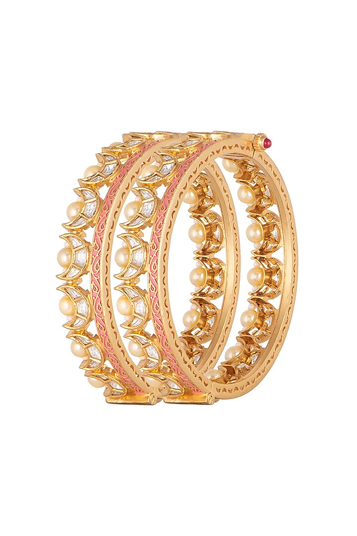 Gold Plated Pink Enameled Bangles by Rhmmya at Pernia's Pop Up Shop