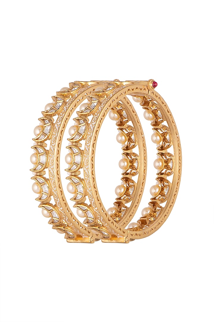 Gold Plated Bangles With Chaand Motifs by Rhmmya at Pernia's Pop Up Shop
