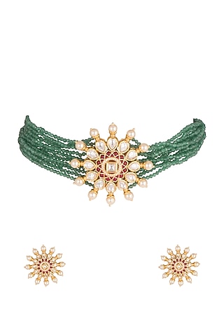 Gold Plated Cubic Zirconia Necklace Set by Rhmmya