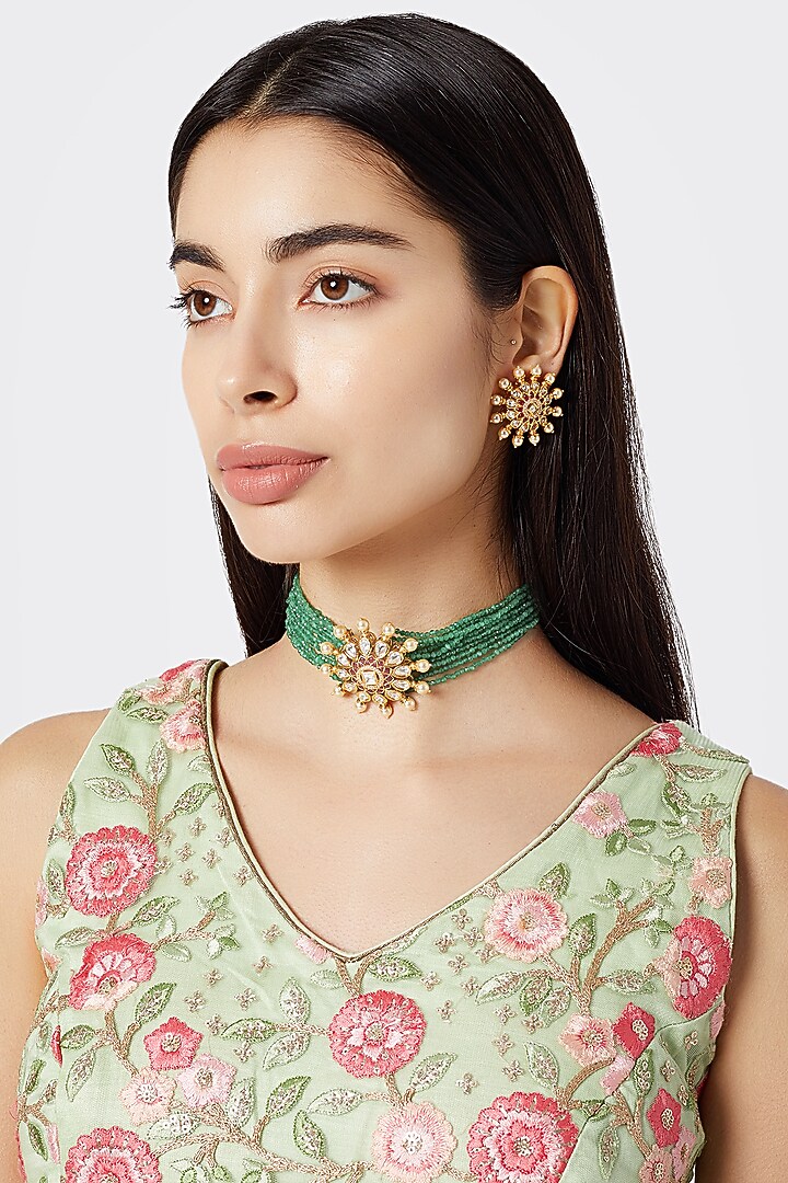 Gold Plated Cubic Zirconia Necklace Set by Rhmmya at Pernia's Pop Up Shop
