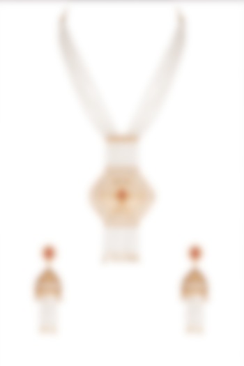 Gold Plated White Stone Necklace Set by Rhmmya