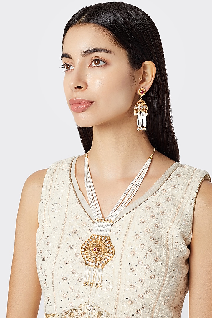 Gold Plated White Stone Necklace Set by Rhmmya at Pernia's Pop Up Shop