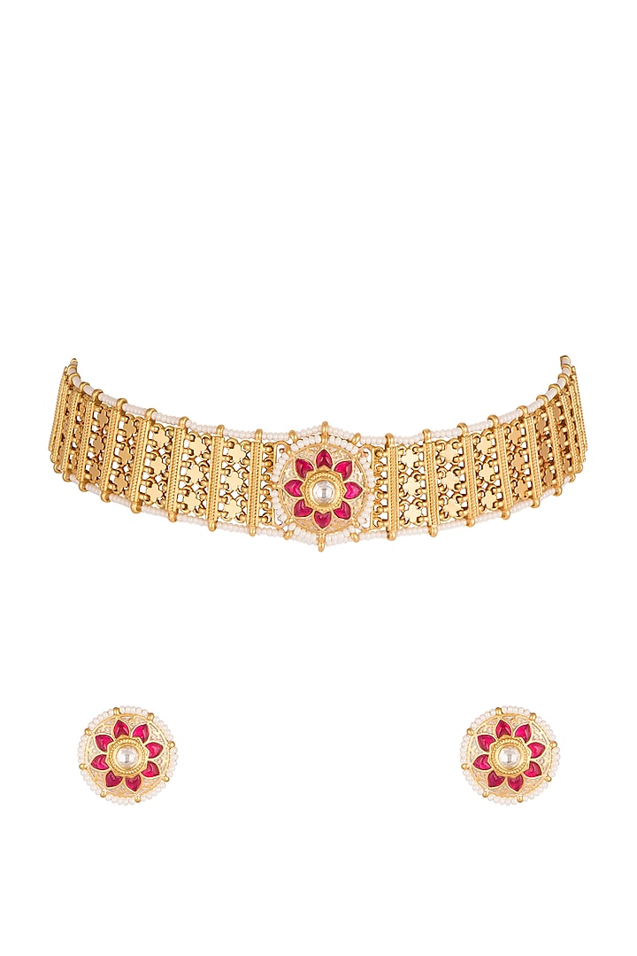 Gold Plated Choker Necklace Set by Rhmmya