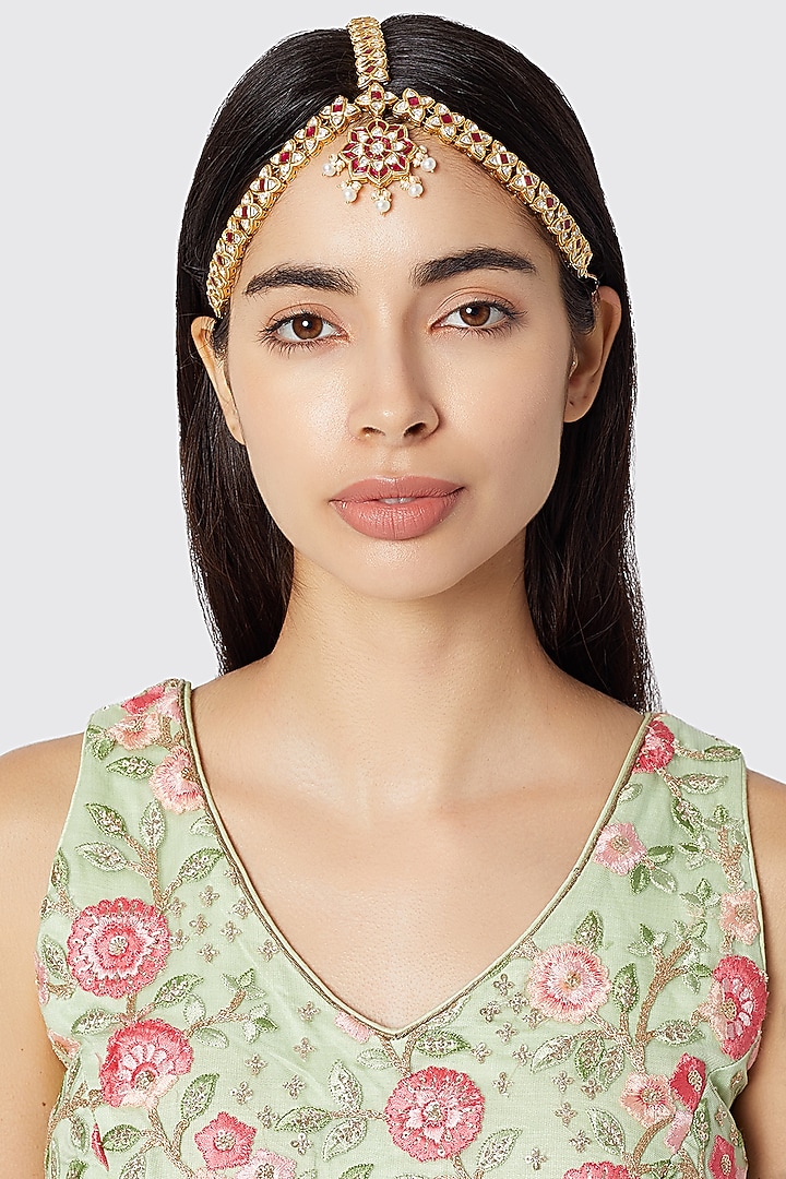 Gold Plated Stone Maang Tikka by Rhmmya at Pernia's Pop Up Shop