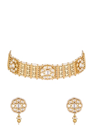 Gold Plated Floral Choker Necklace Set by Rhmmya