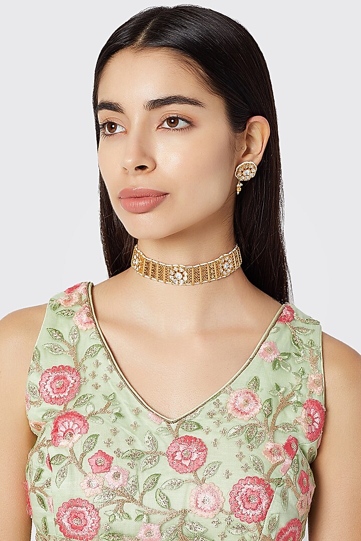 Gold Plated Floral Choker Necklace Set by Rhmmya at Pernia's Pop Up Shop