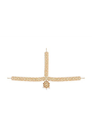 Gold Plated Beaded Maang Tikka by Rhmmya