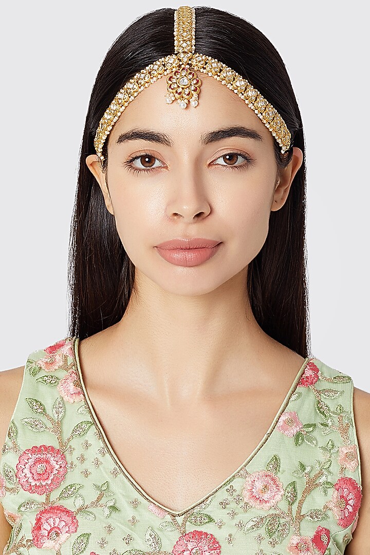 Gold Plated Beaded Maang Tikka by Rhmmya at Pernia's Pop Up Shop
