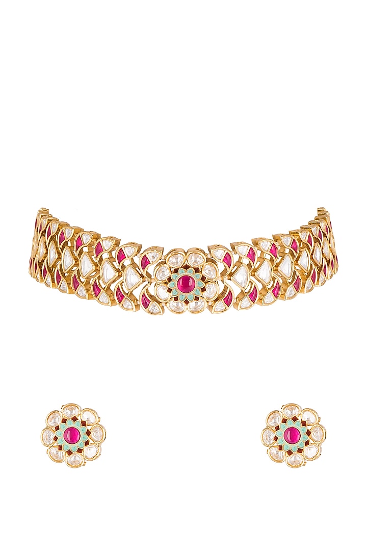 Gold Plated Floral Choker Necklace by Rhmmya