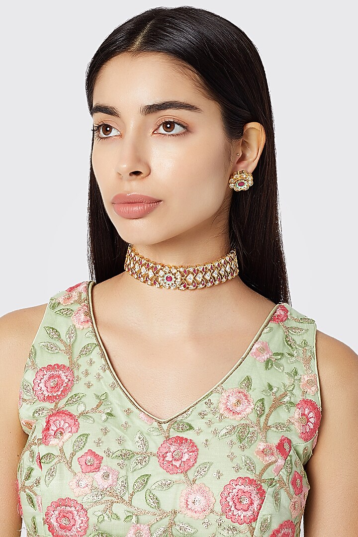 Gold Plated Floral Choker Necklace by Rhmmya at Pernia's Pop Up Shop