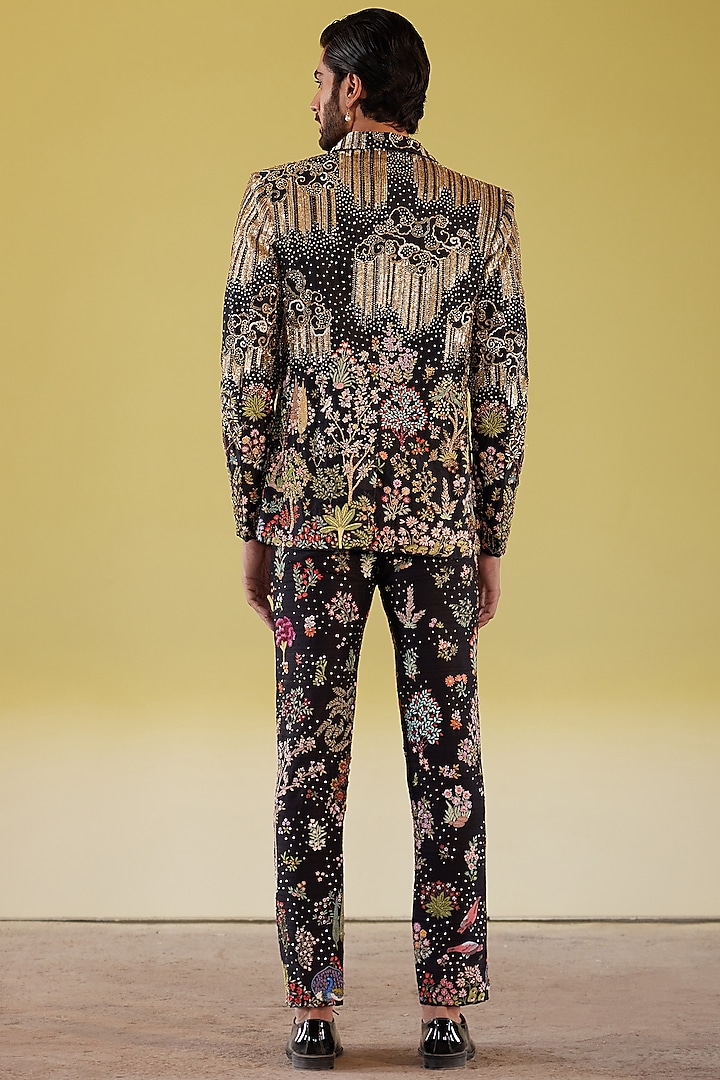 Black Silk Organza Embroidered Blazer Set by Rahul Mishra Men at Pernia's Pop Up Shop