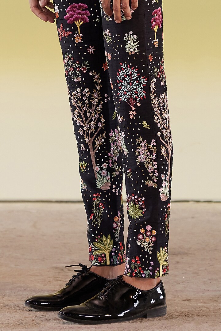 Black Silk Organza Embroidered Blazer Set by Rahul Mishra Men at Pernia's Pop Up Shop