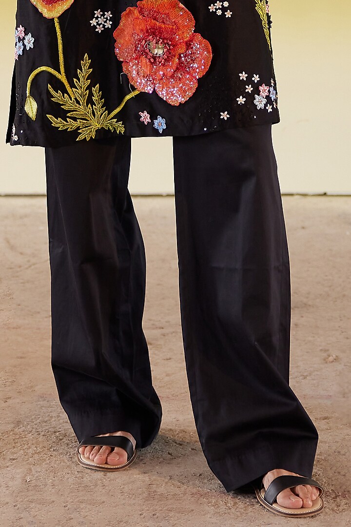 Black Sequins Shantoon Kurta Set by Rahul Mishra Men at Pernia's Pop Up Shop