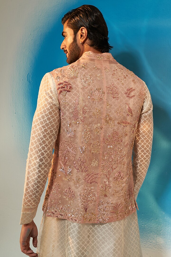 Rose Water Pink Organza Hand Embroidered Bundi Set by Rahul Mishra Men at Pernia's Pop Up Shop