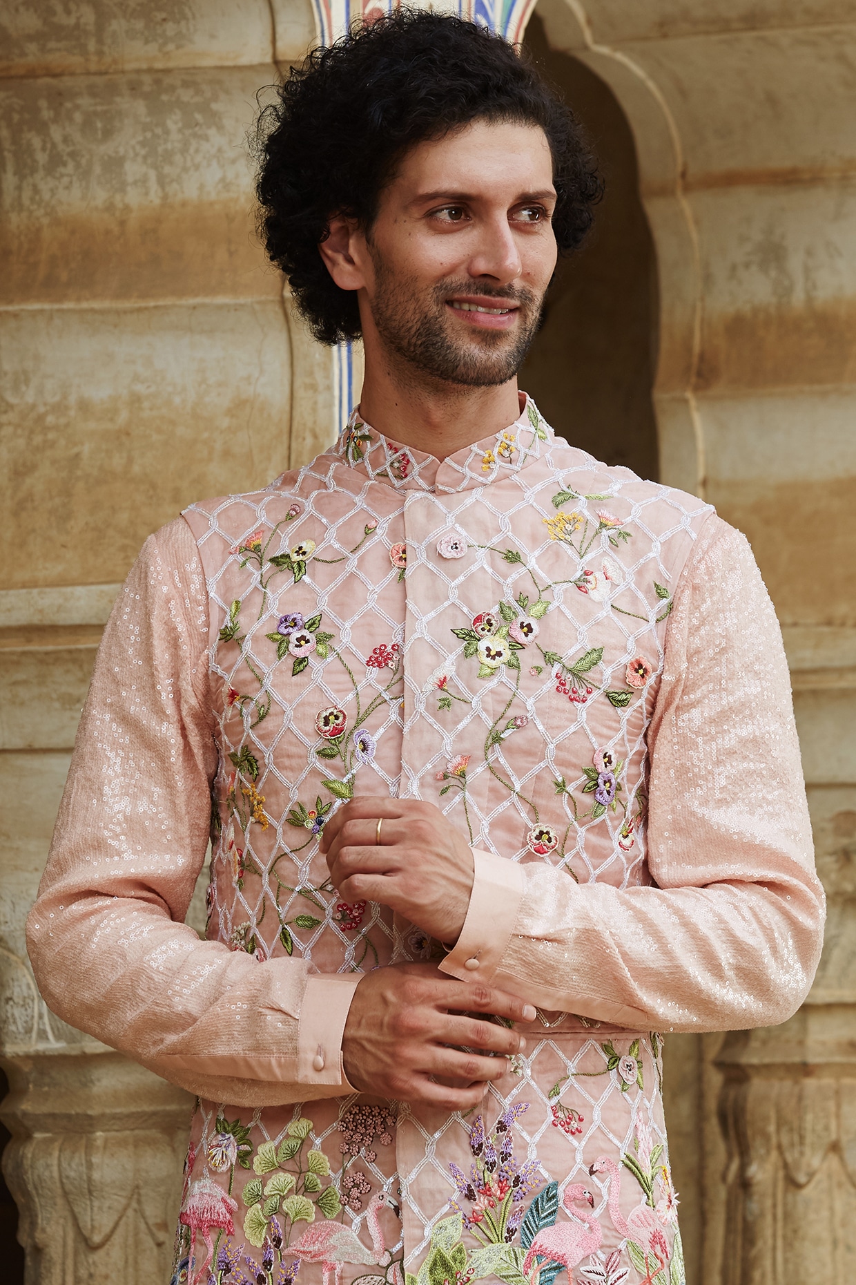 Buy Hot Pink Jacket Kurta Set In Silk With Threadwork And High-Low Kurta