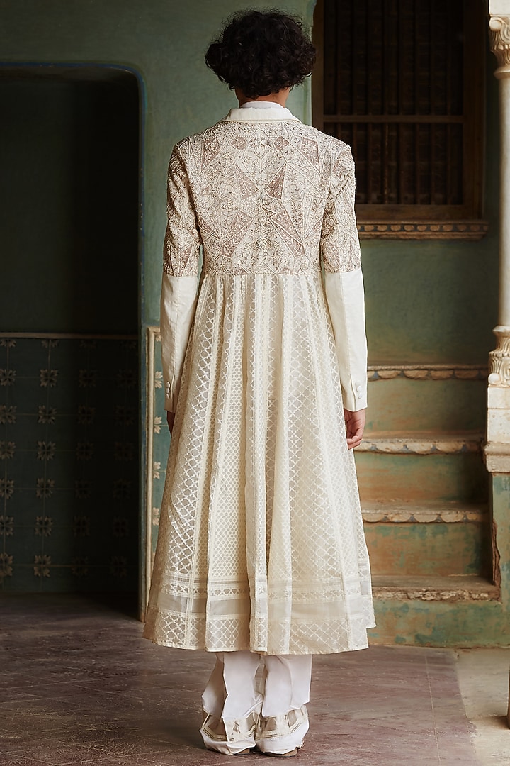 Ivory Silk Taffeta Pant Set by Rahul Mishra Men at Pernia's Pop Up Shop