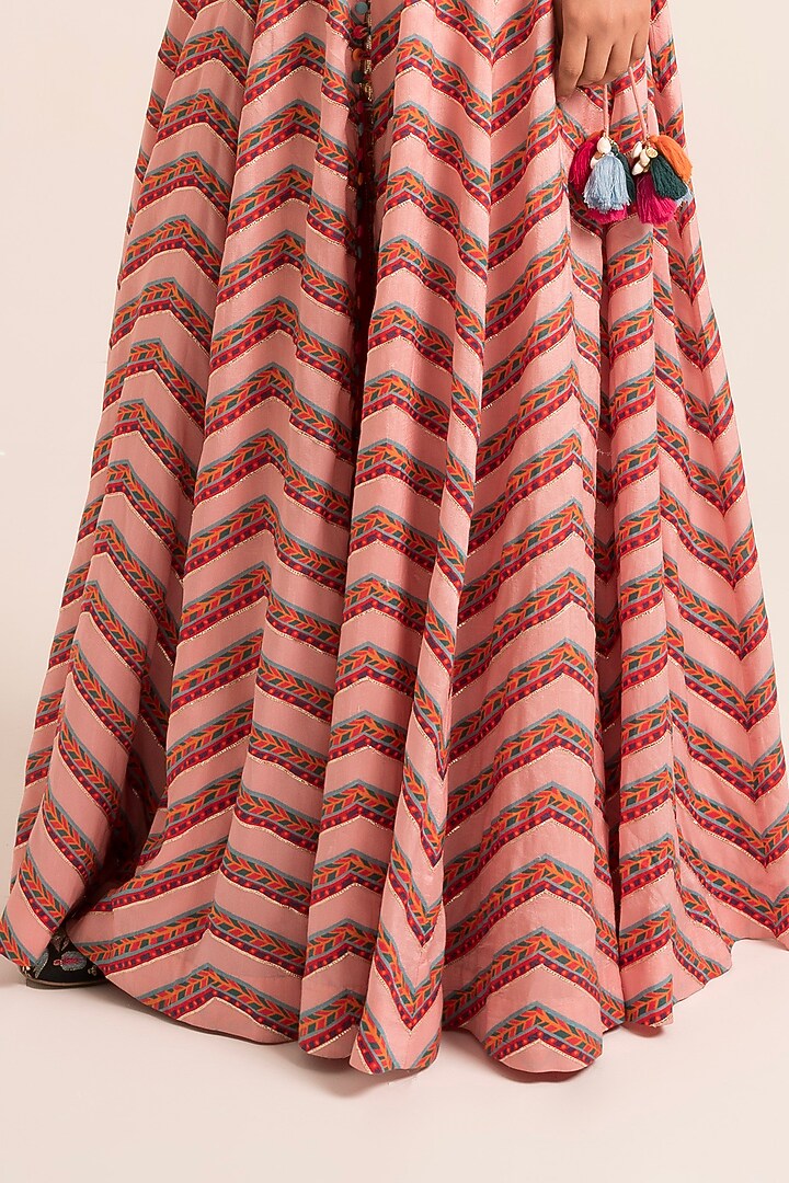 Multi-Colored Dola Silk Printed & Embroidered Jacket Wedding Lehenga Set by Ruhr India at Pernia's Pop Up Shop