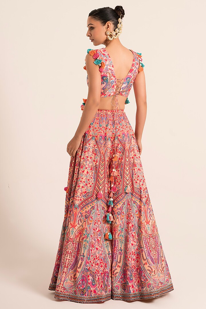 Multi-Colored Dola Silk Printed & Embroidered Wedding Sharara Set by Ruhr India at Pernia's Pop Up Shop