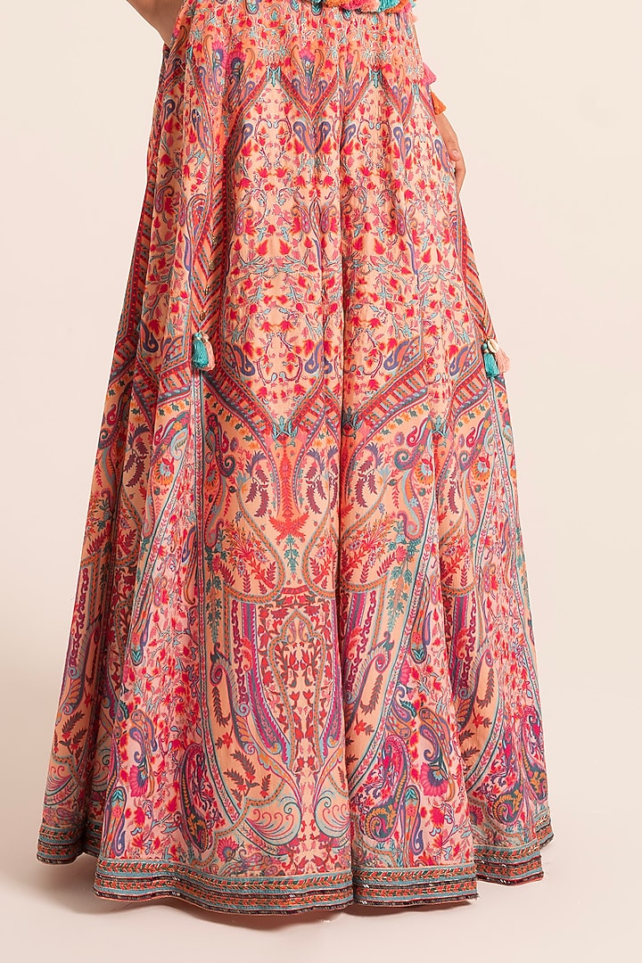 Multi-Colored Dola Silk Printed & Embroidered Wedding Sharara Set by Ruhr India at Pernia's Pop Up Shop