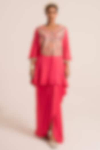 Pink Dola Silk & Satin Printed Kaftan Set by Ruhr India at Pernia's Pop Up Shop